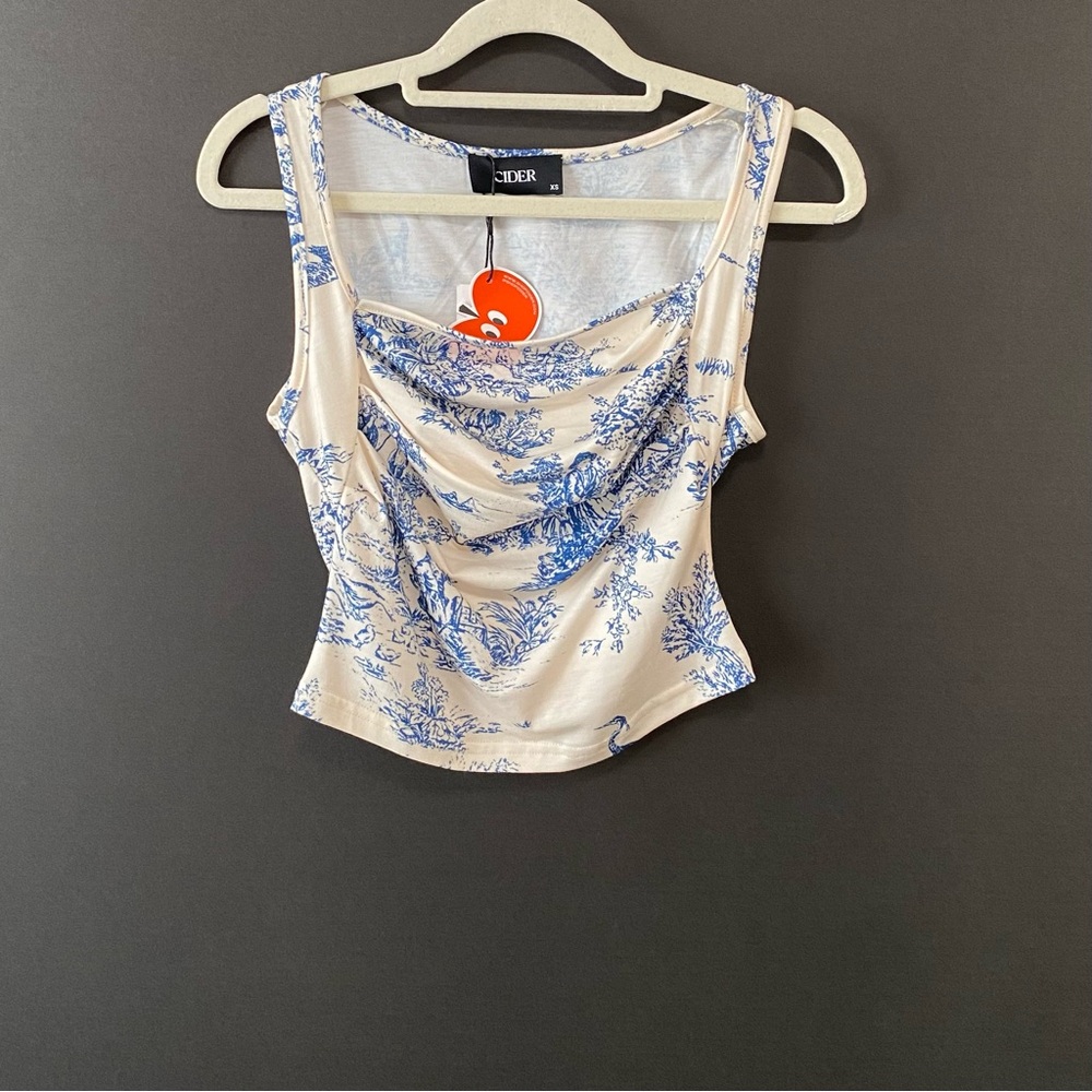 NWT Cider Blue and Cream Square Neck Tank Top Size XS
